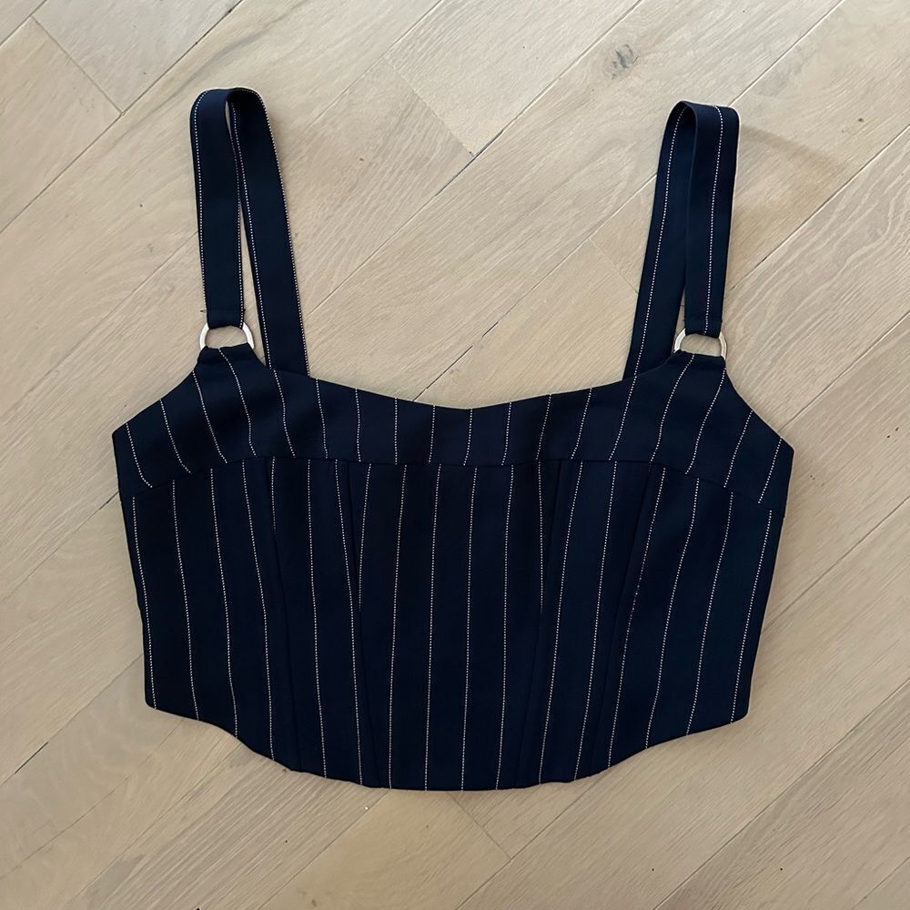 Princess Polly blue pinstripe crop top blouse